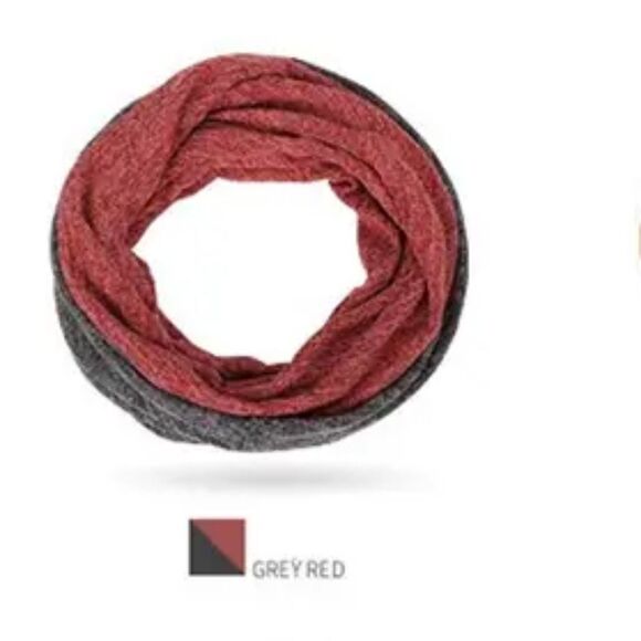 Gray red reversible beanie scarf hat multipurpose - Picture 4 of 6
